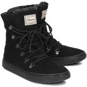 Skechers Black Women's Lace-Up Faux Fur Ankle Boots